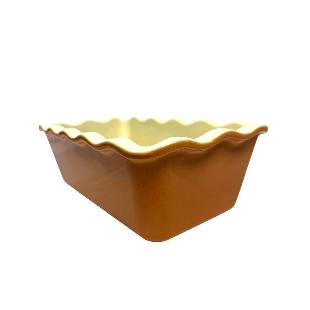 Emile Henry France Ceramic Ruffled Loaf Pan Scalloped Bread Baking Dish Melon Pe